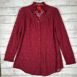 V Cristina Lace Sheer Baroque Holiday  Long Sleeve Cranberry Tunic XL